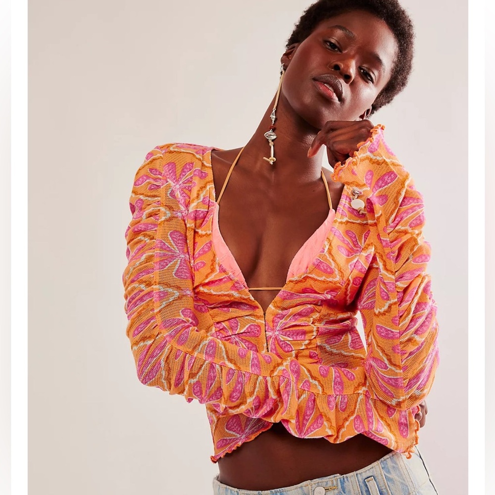 Free People Through the Meadow Top In Grapefruit Seltzer Size XS